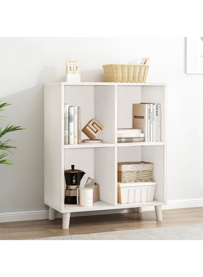 IOTXY Open Cube Low Bookcase - 2-Tier Freestanding Storage Display Cabinet Organizer with Legs for Home Office, 4-Cubes Open Shelf Short Bookshelf, White - Image 1